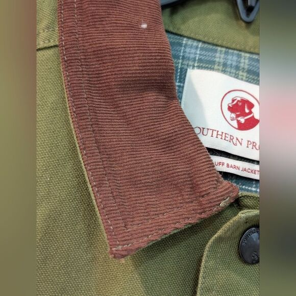 Southern Proper Bluff Barn Jacket Size M Olive Green Canvas W/ Corduroy Collar - Picture 4 of 7